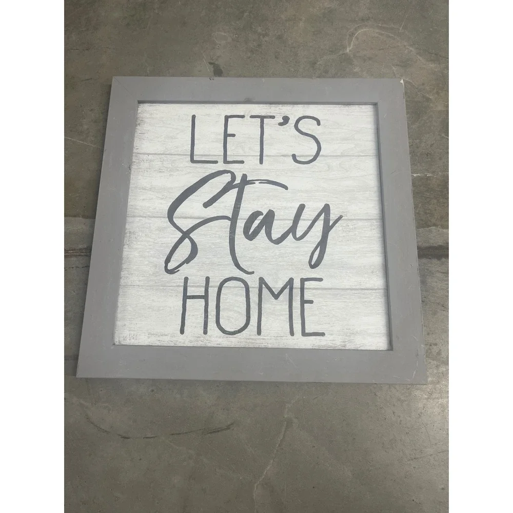 At Home Lets Stay Home Square Framed Wall Art Gray White Farmhouse